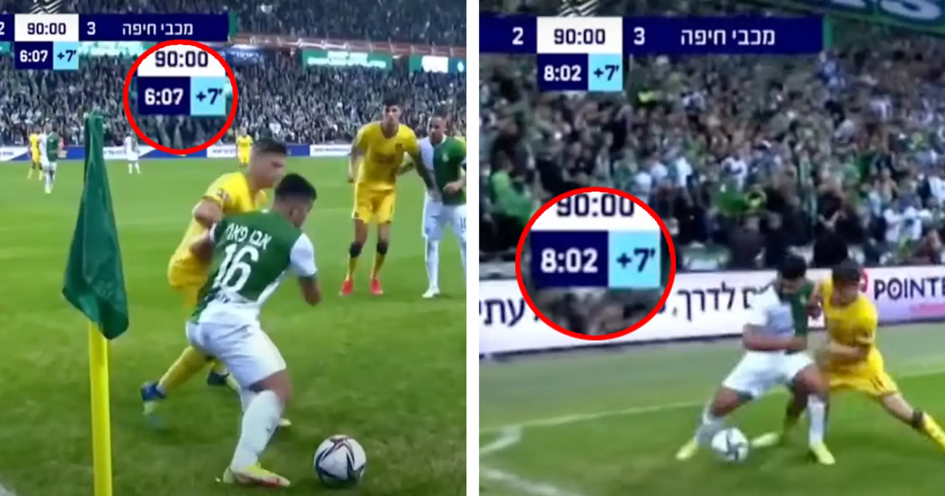 Maccabi Haifa player keeps ball at the corner flag for two minutes straight, greatest time wasting ever 