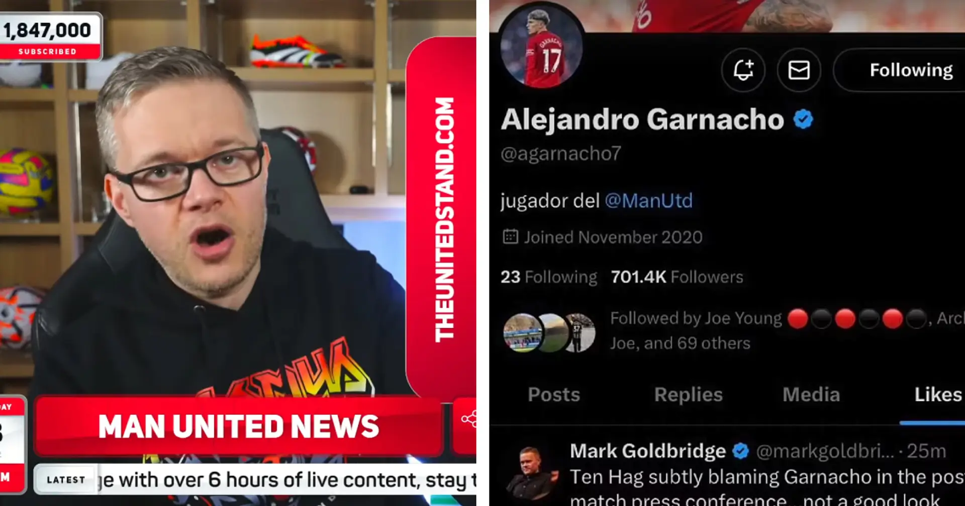 Garnacho likes Mark Goldbridge's post criticising Ten Hag — YouTuber reacts