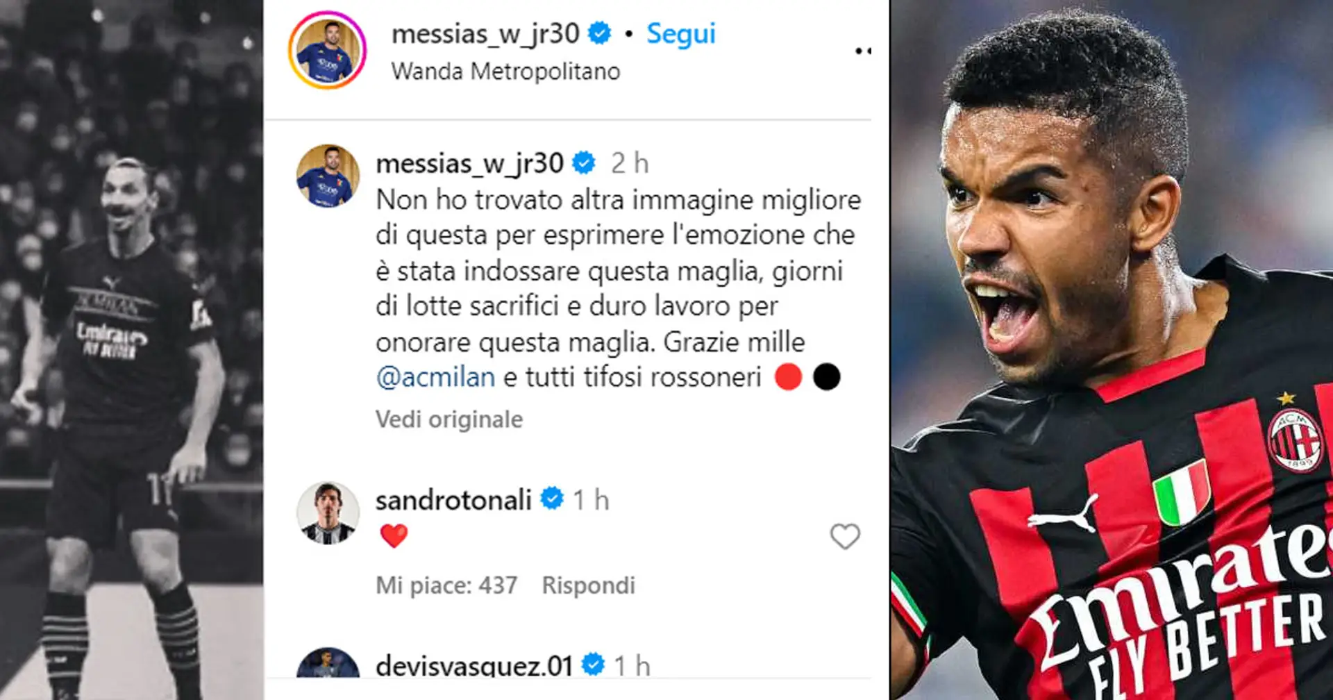 "Non ho trovato immagine migliore", Messias saluta i tifosi del Milan con un ricordo 'europeo'