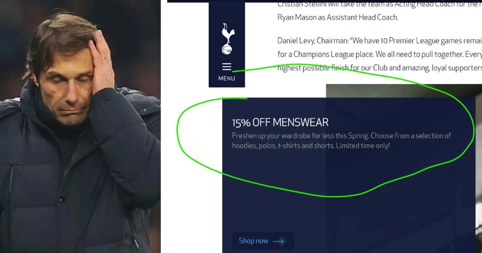 Conte sacked on Arteta's birthday: Spurs use it to advertise 15% discount on hoodies while Arsenal fans mock their rivals