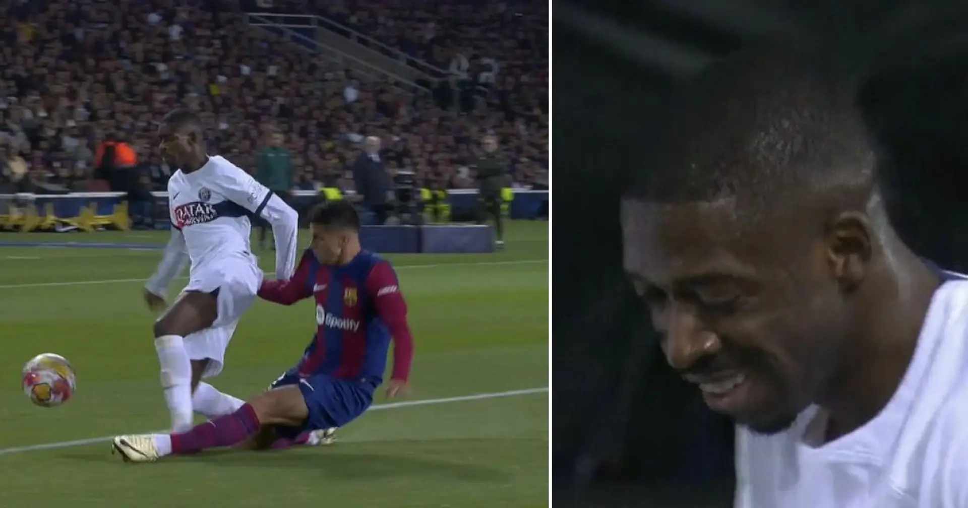 Dembele smiles as he wins a crucial penalty for PSG against Barca