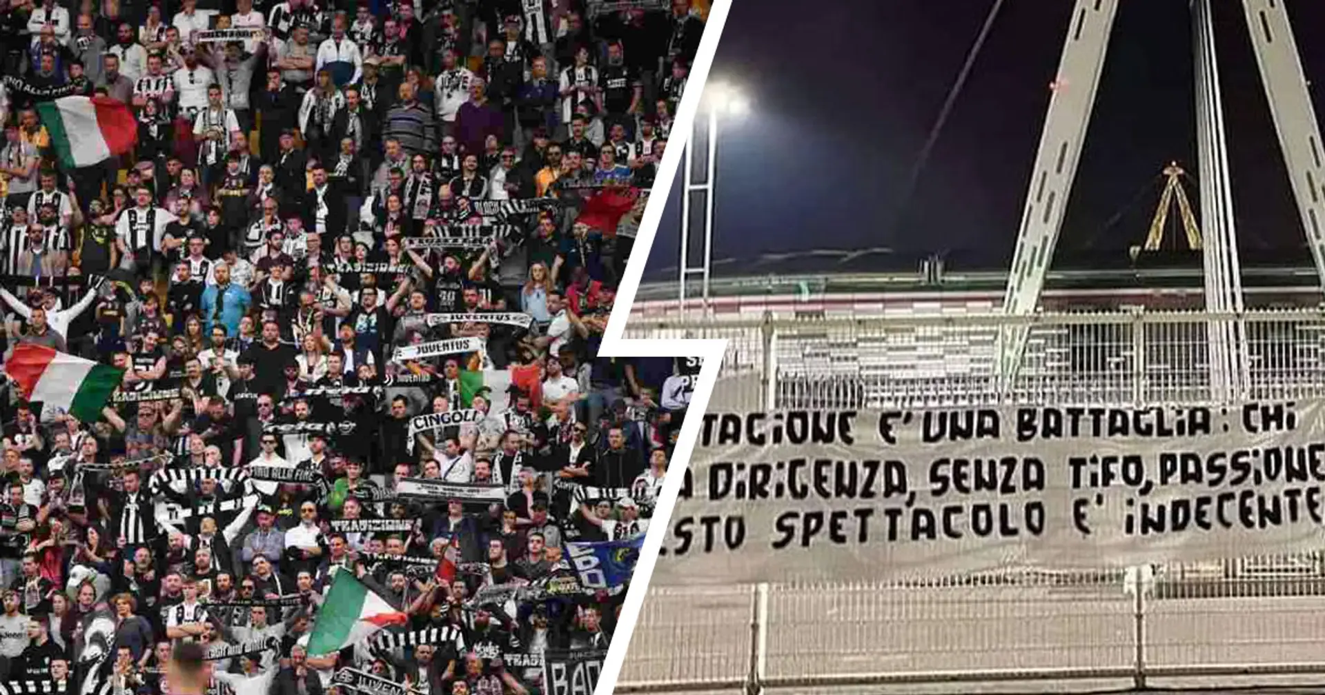 "Questo spettacolo è indecente", lo striscione della Curva Sud della Juventus contro dirigenza e squadra bianconera