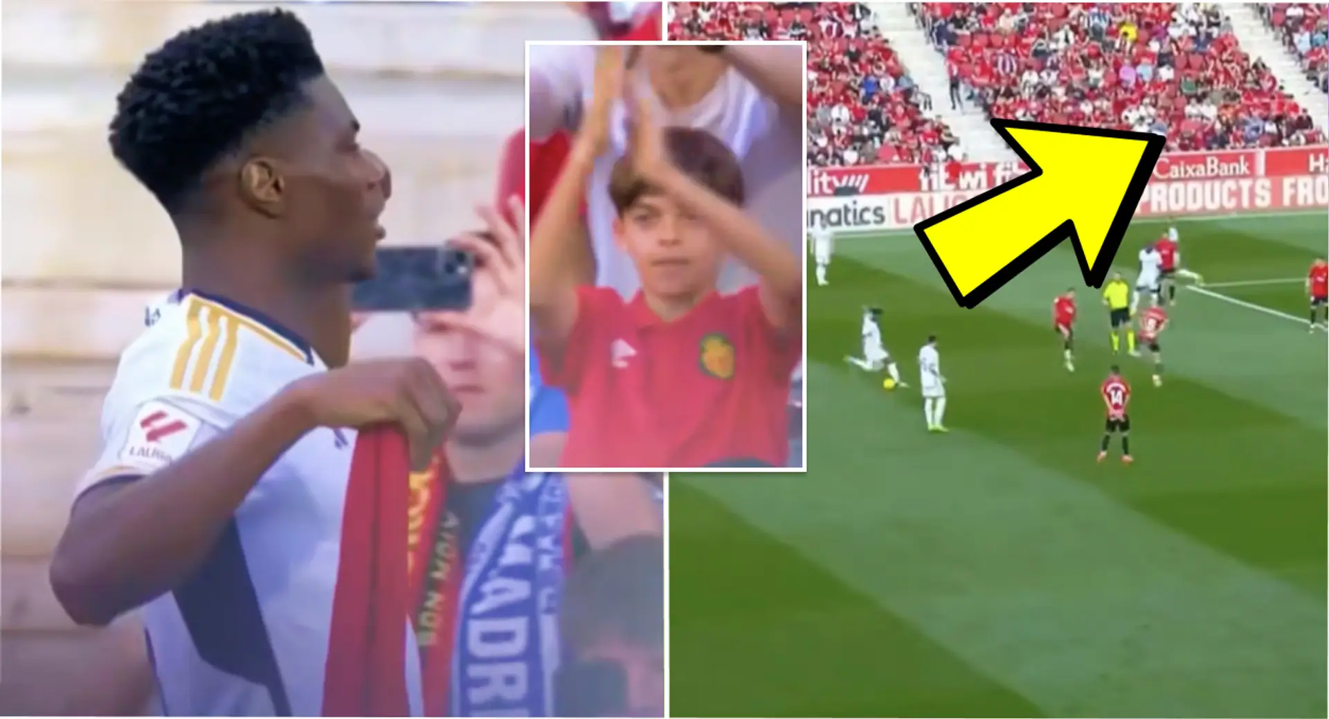 Un chico del Mallorca se levanta para aplaudir el golazo de larga distancia de Tchouameni
