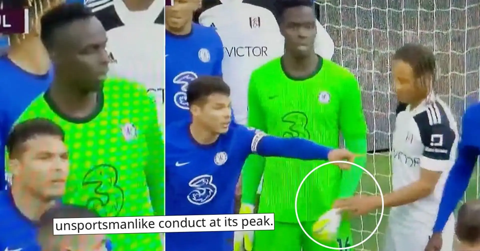 Sporchi trucchi. Il difensore ripreso dalla telecamera usa tattiche uniche per distrarre Edouard Mendy del Chelsea