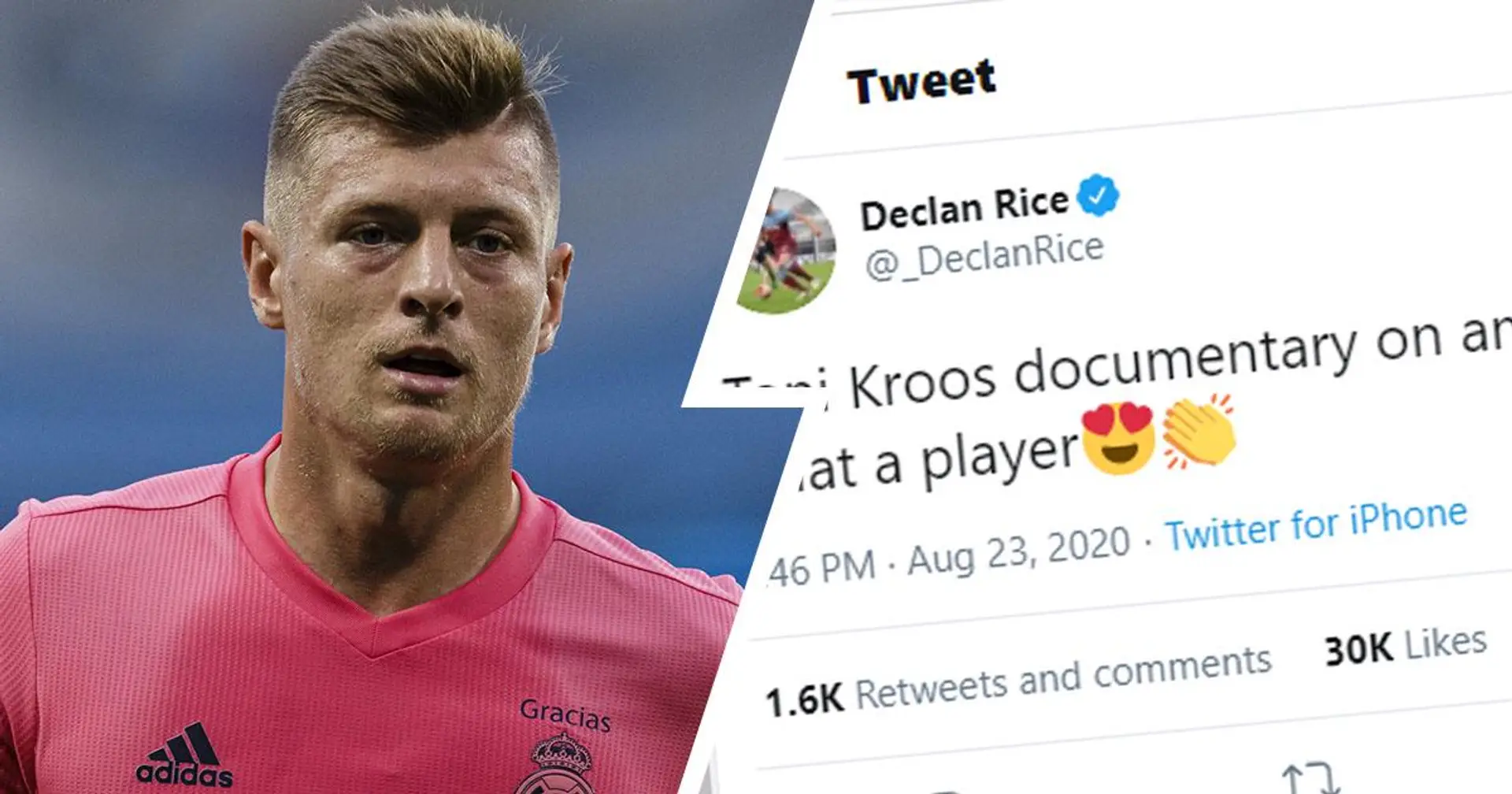 Kroos reaccionó a los piropos de Declan Rice tras ver su documental