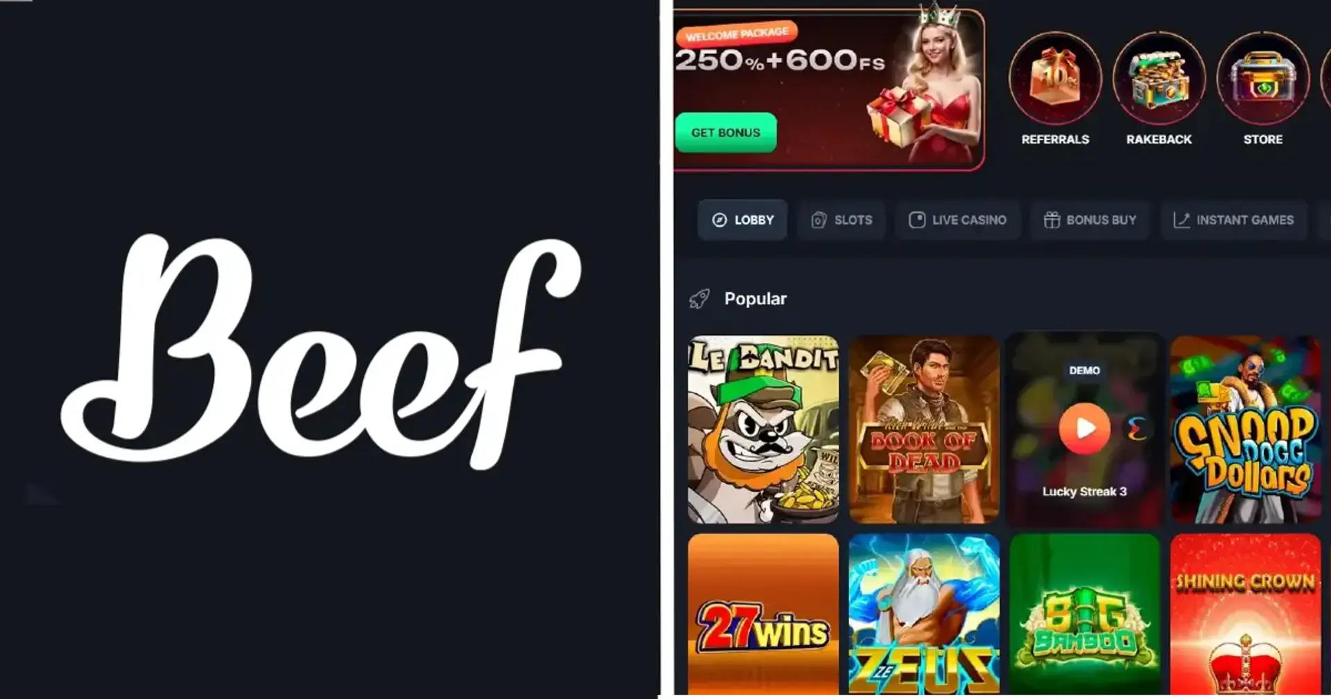 Beef Casino Interface Screenshot