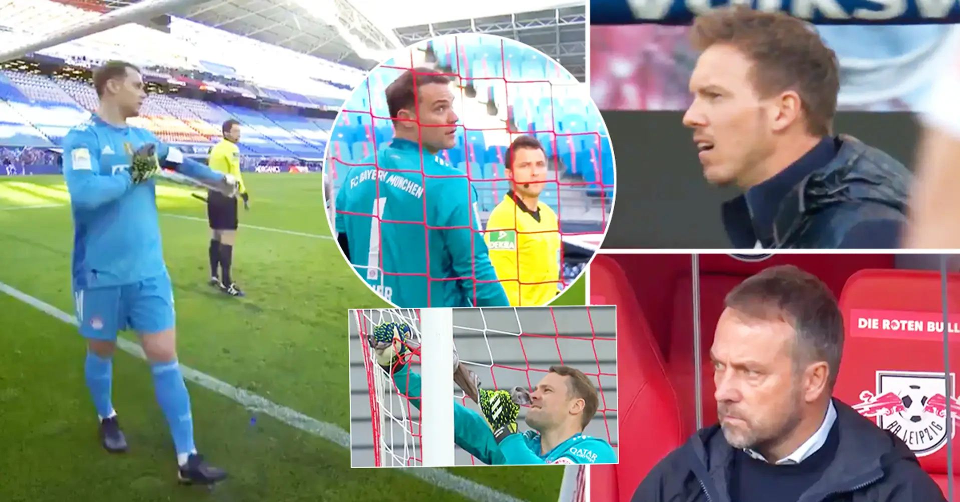Manuel Neuer surpsises both coaches and referee when he tries to fix a net right before match