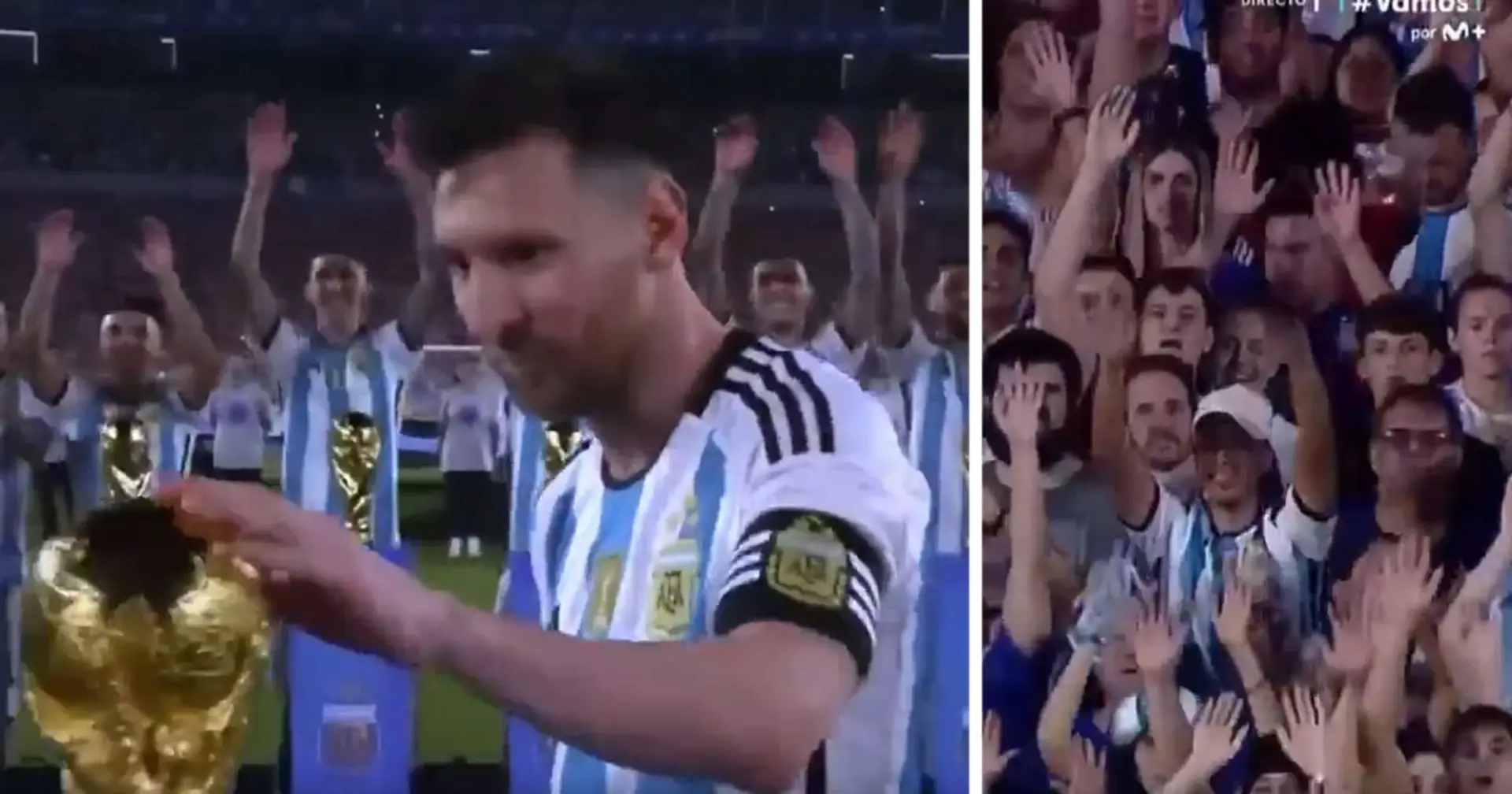Filmé : la réaction de Messi face aux 83 000 spectateurs du stade scandant son nom alors qu'il présente le trophée de la Coupe du monde