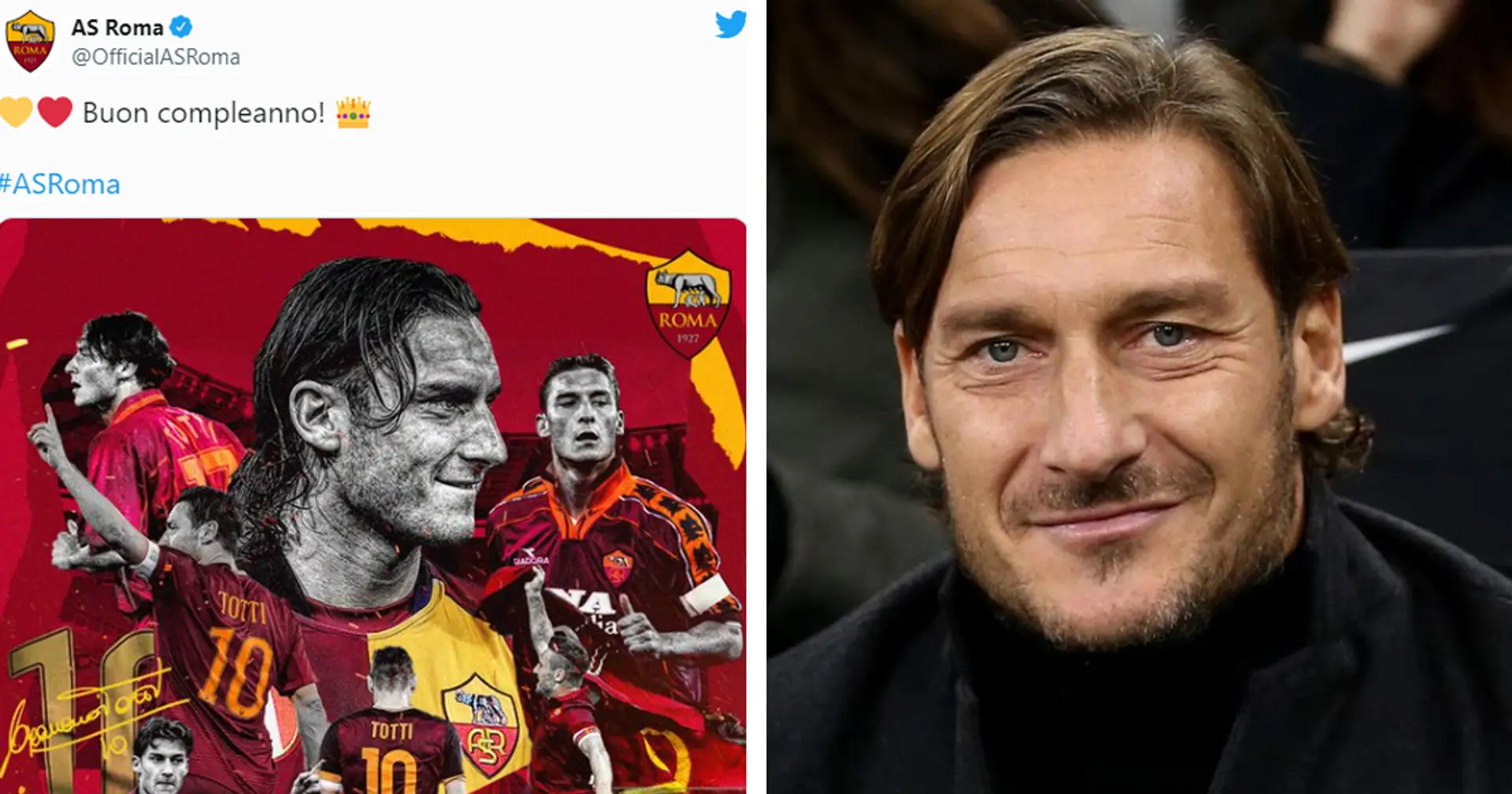 "Buon compleanno, Francè!": gli auguri della Roma all'unico e inimitabile Francesco Totti per i suoi 45 anni