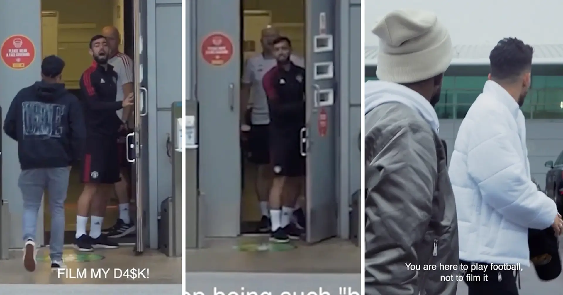 'You're here to play football, not to film it!': Bruno tells off Telles and Fred outside United training ground