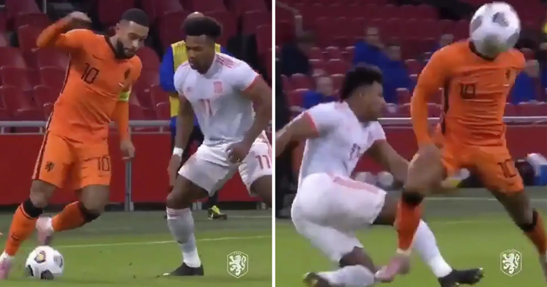 How Depay destroyed giant Adama Traore with one skill before wrestling him to the ground
