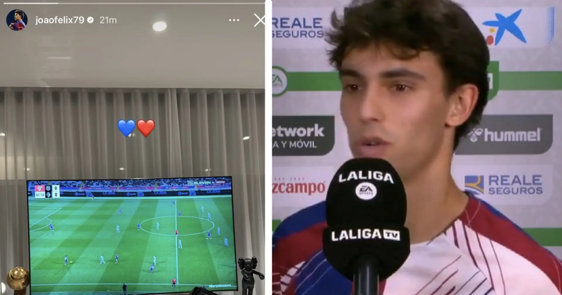 Joao Felix displays injured leg as he's watching Barca v Osasuna live