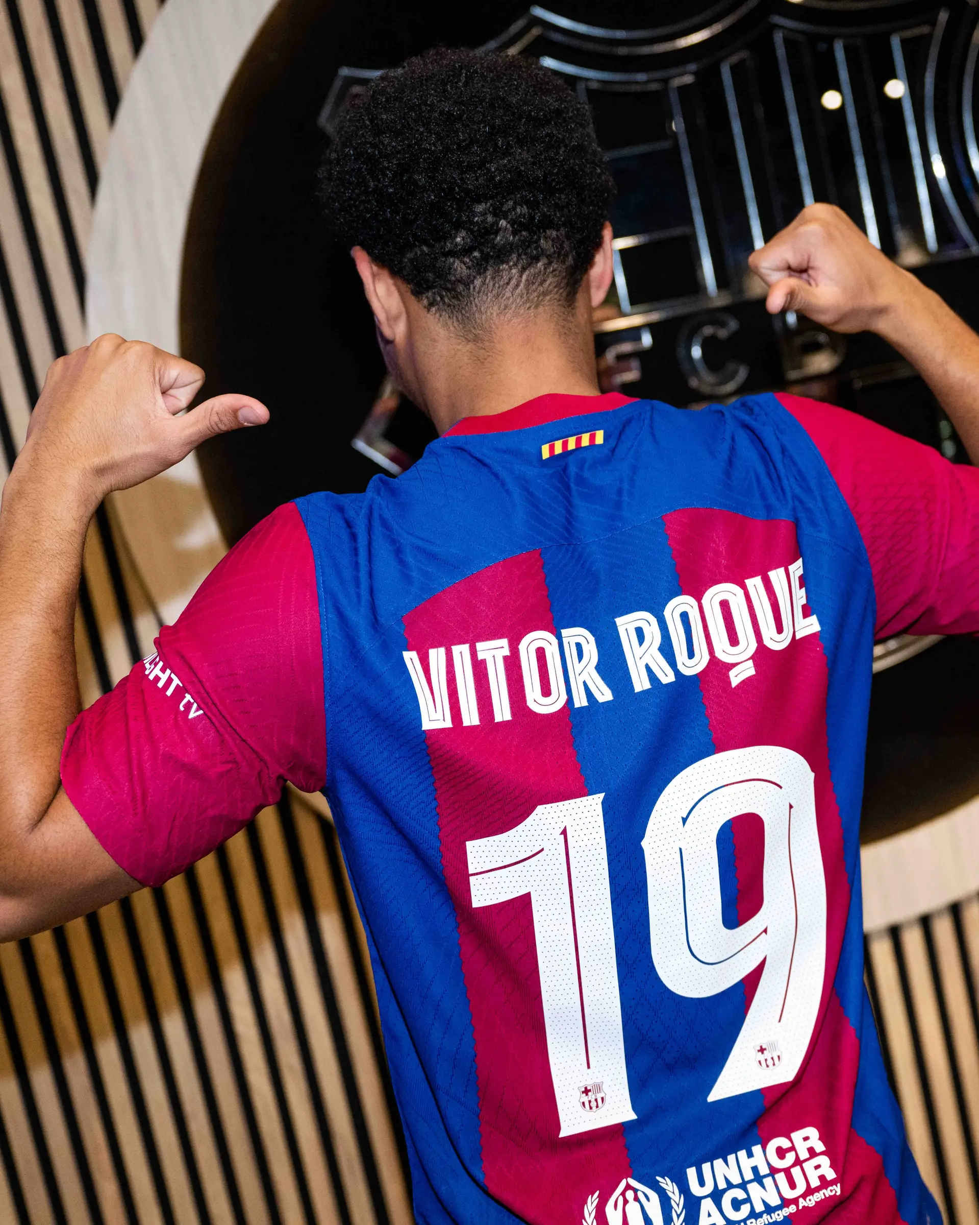 Vitor Roque poses in Barca shirt with his number for the first