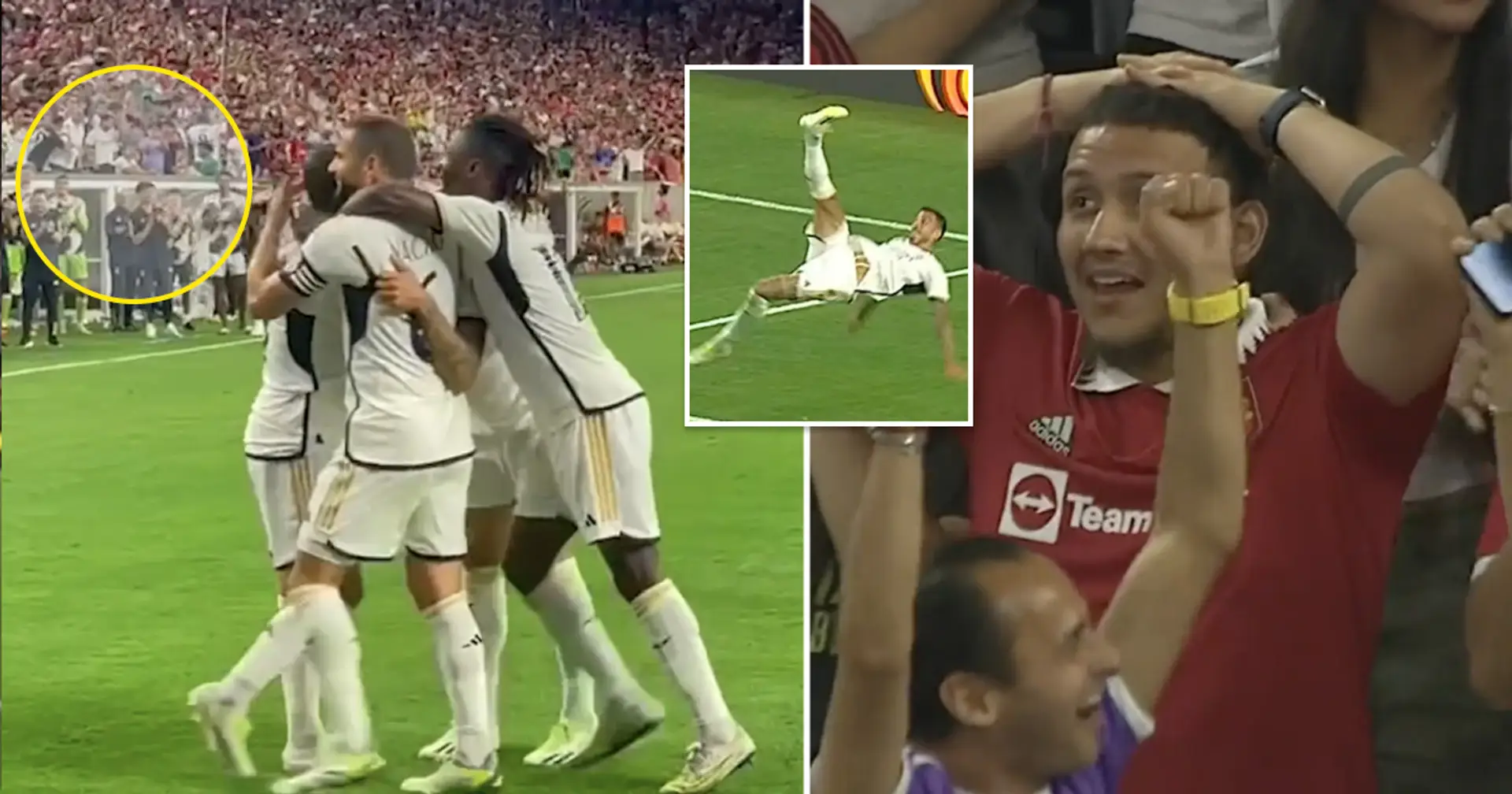 La reacción del banquillo del Real Madrid y de la afición al golazo de Joselu vs Man United captadas en cámara