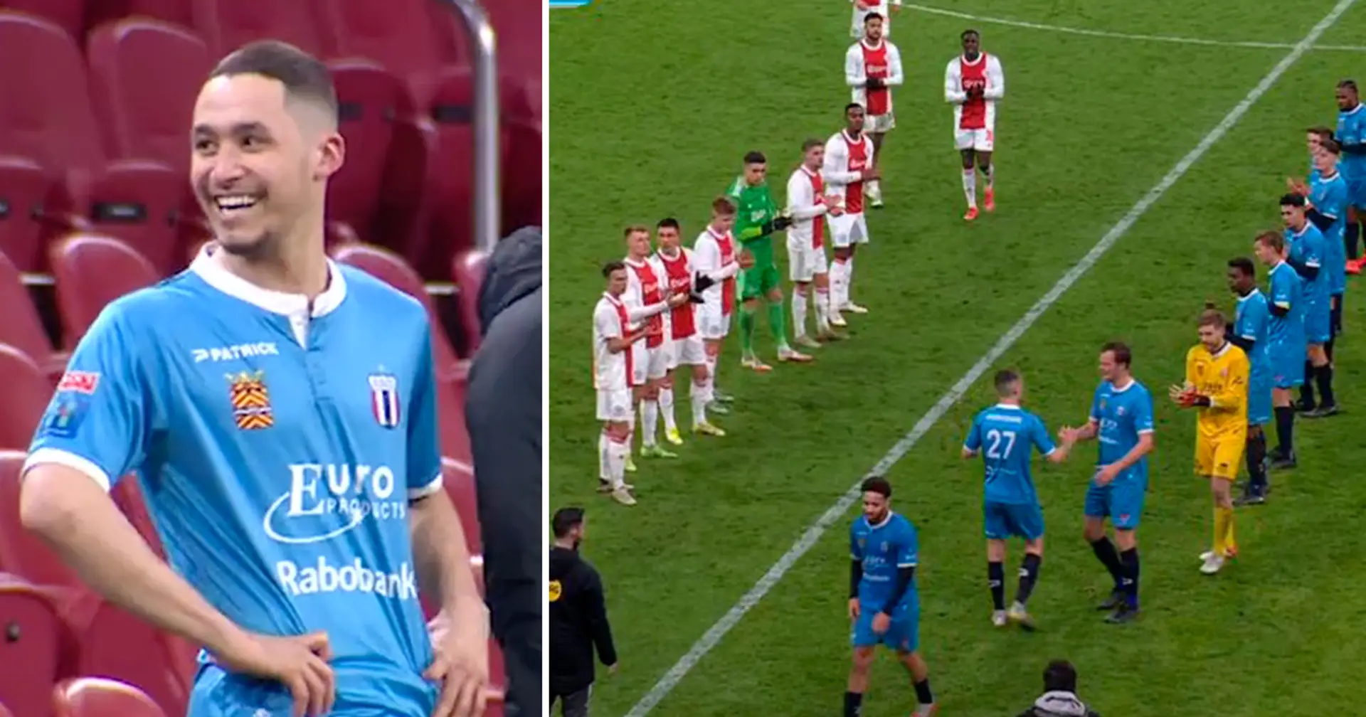 Ajax-Spieler geben dem gegnerischen Stürmer, der auf dem Platz gegen Krebs kämpft, stehende Ovationen