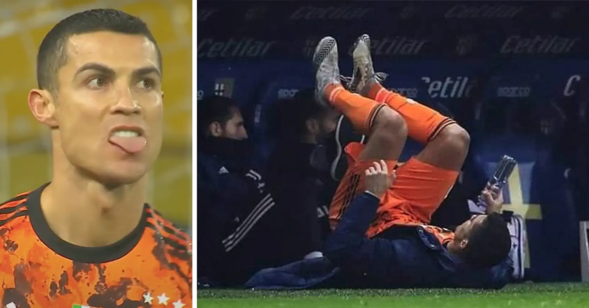 Cristiano Ronaldo starts doing crunches on the bench right during game