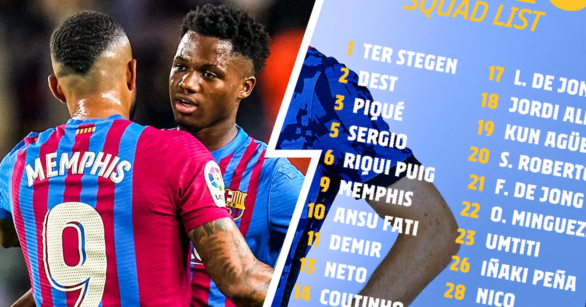 Agüero, Fati y Memphis entran: el Barça presenta la convocatoria de 22 jugadores para el choque ante el Dynamo de Kiev