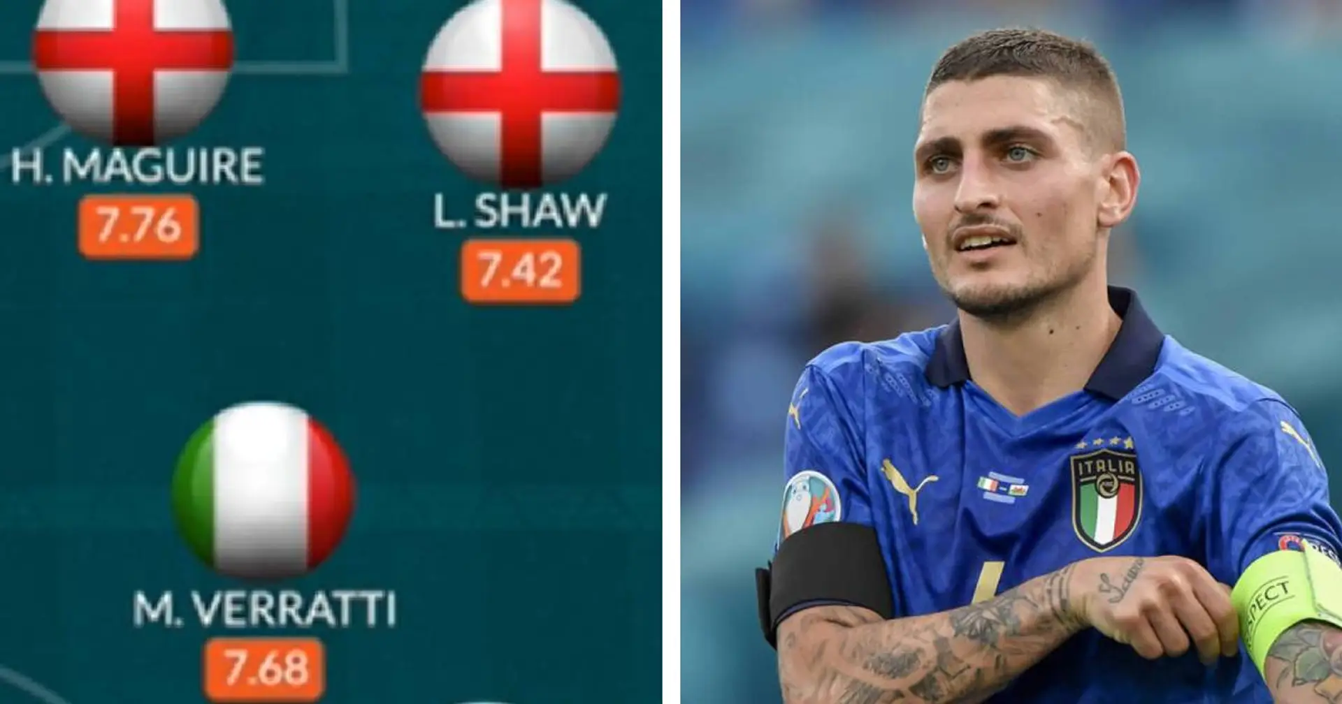 Verratti dans le top 3 du classement du XI combiné Italie vs Angleterre