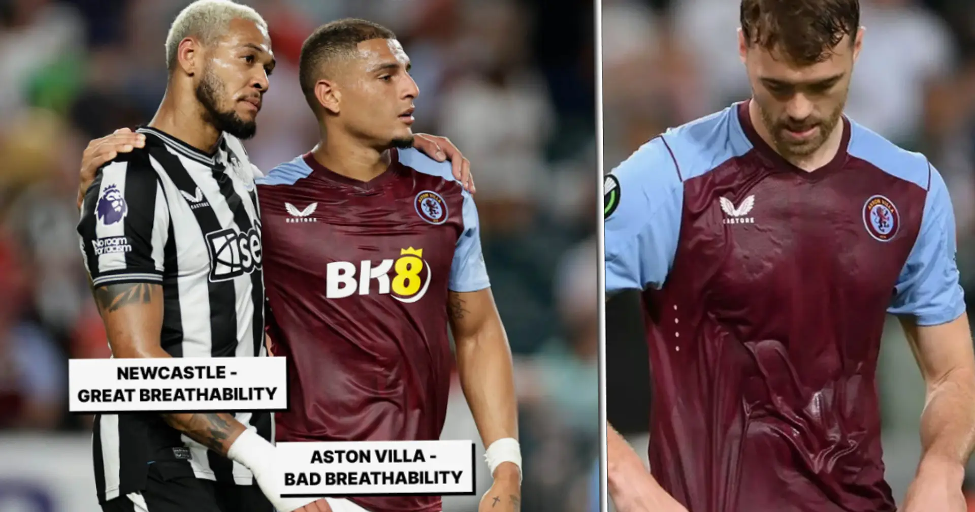Aston Villa players complain about Castore shirts that look wet after 5 minutes