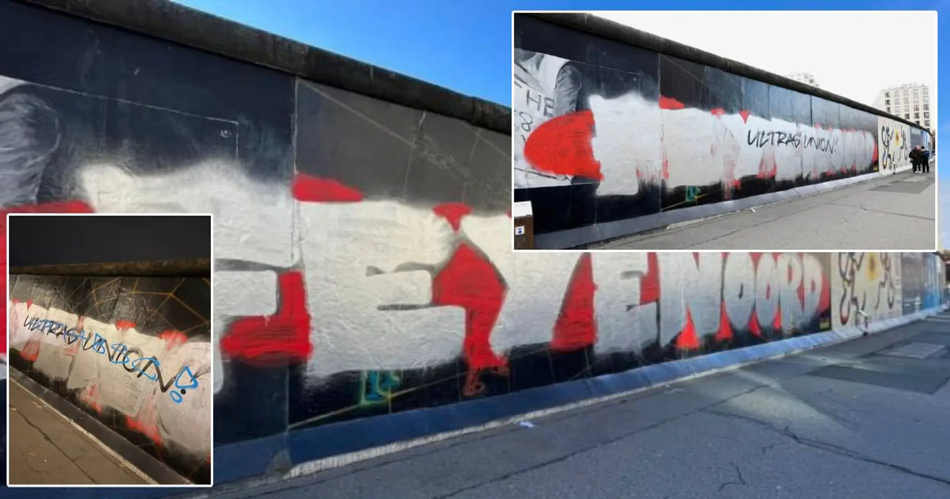 Feyenoord-Fans beschädigen die Berliner Mauer - später tragen auch Union- und Hertha-Fans dazu bei