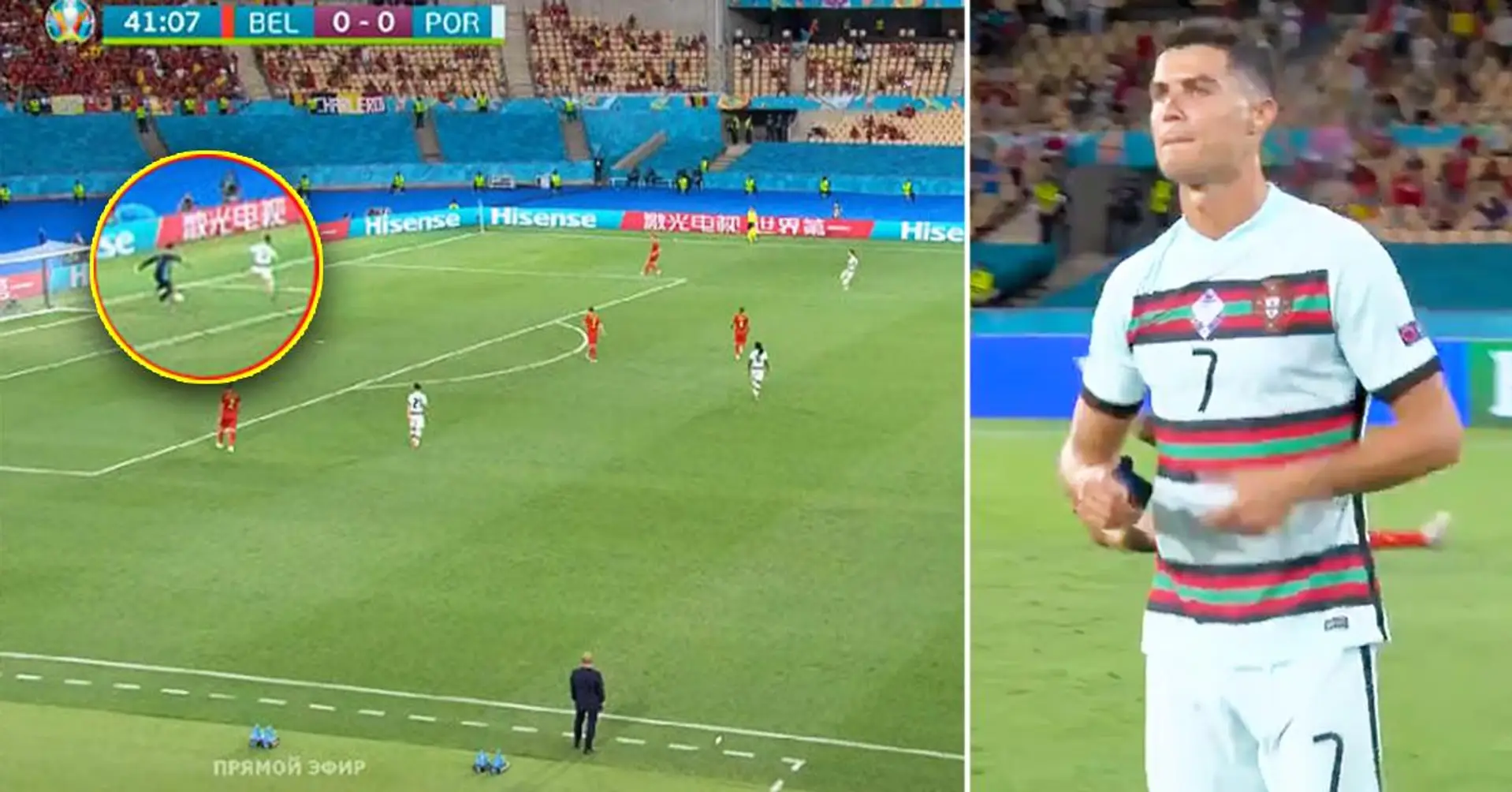 Pris par la caméra: Thibaut Courtois trompe Cristiano Ronaldo avant le but de la Belgique