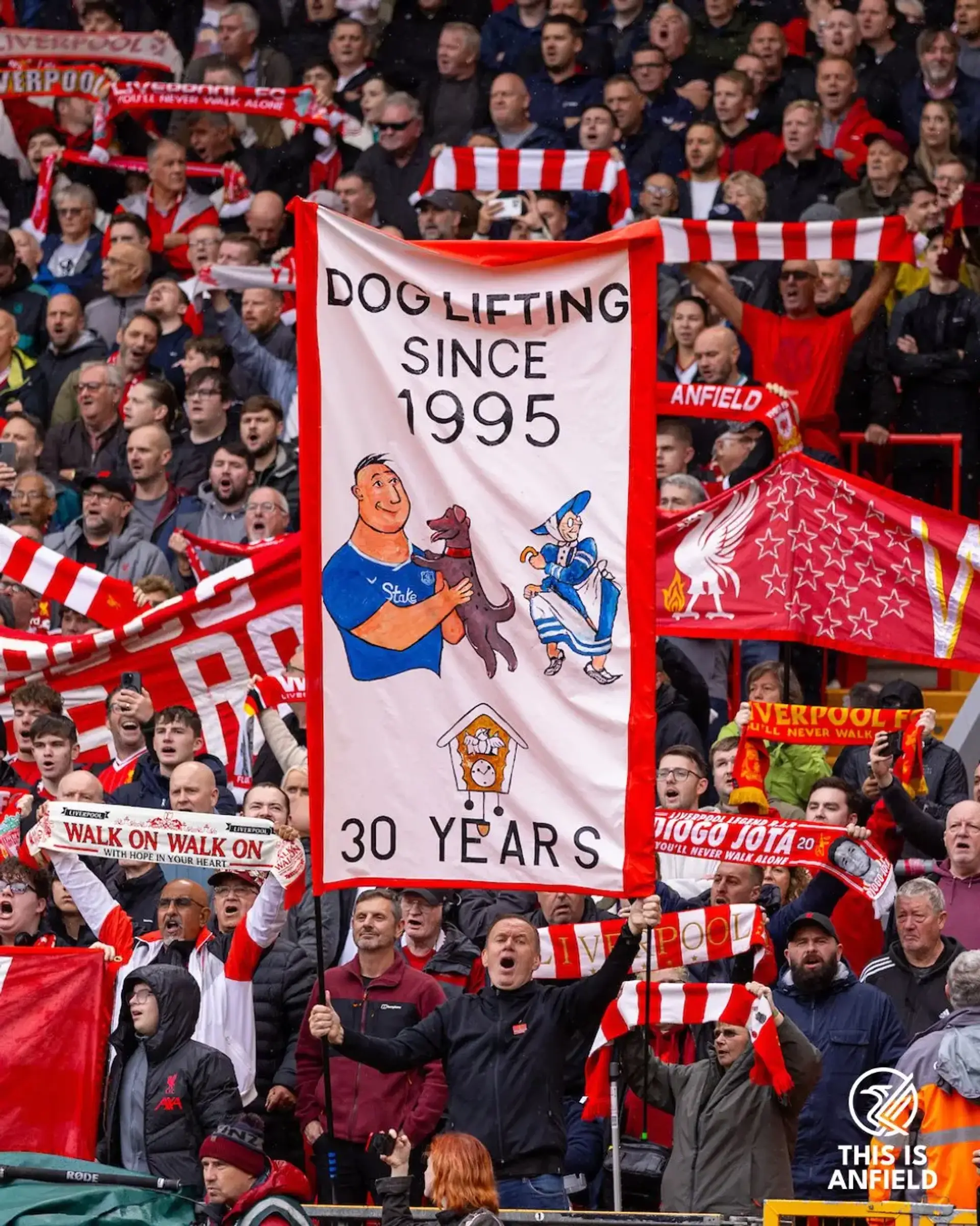 Liverpool fans take savage dig at Everton with brutal banner it's