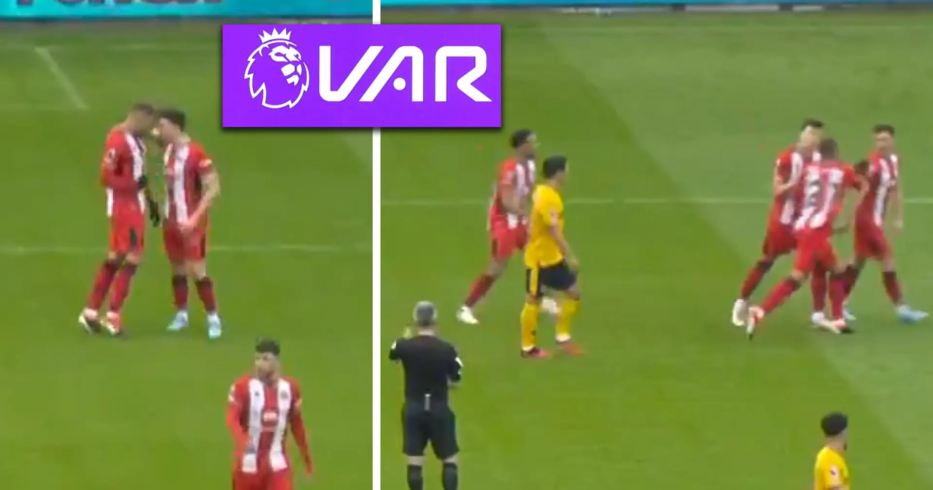 VAR checks for a possible red card after Sheffield United teammates clash