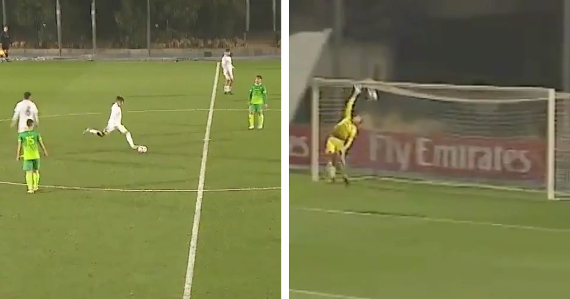 Real Madrid U19's Alvaro Carrillo scores goal from own half with perfect free-kick attempt (video)