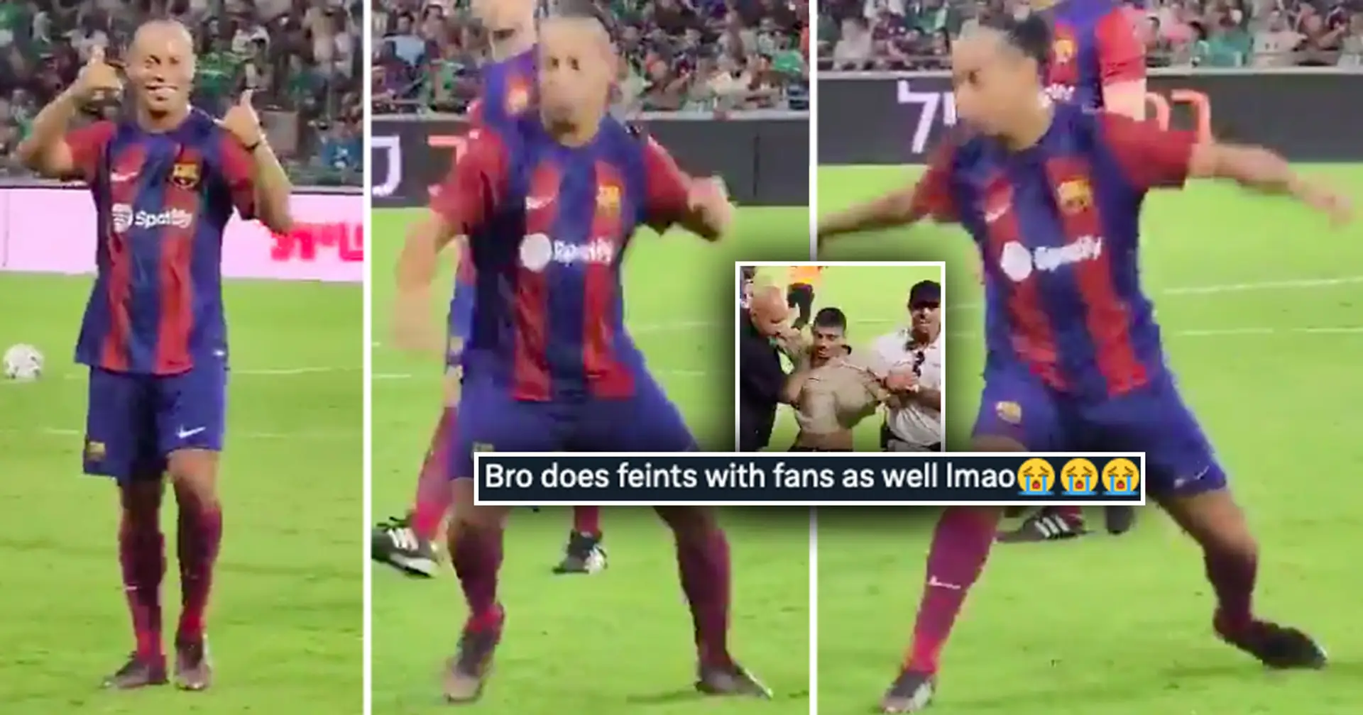 'Still one of the greatest dribblers': Ronaldinho dummies pitch invader after Barca Legends' game