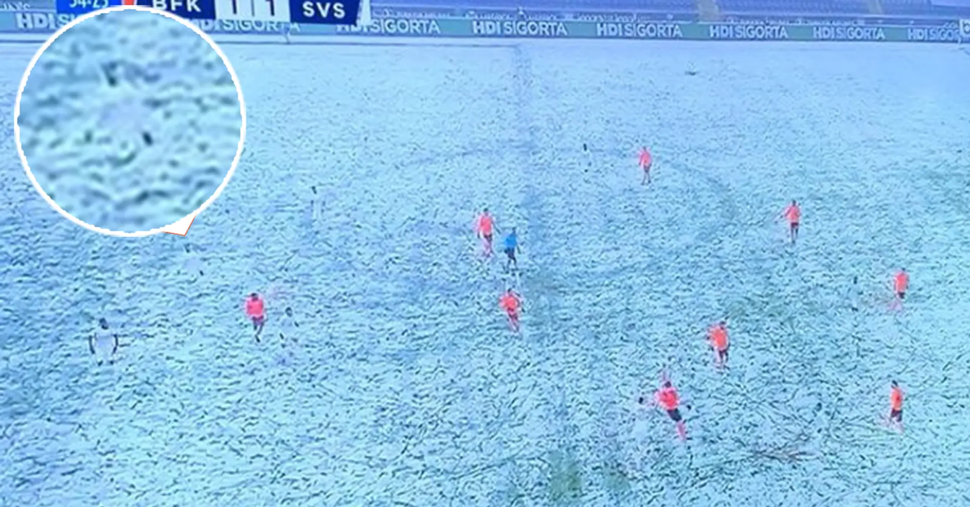 Turkish team wears white kits on a snowy day, players literally disappear