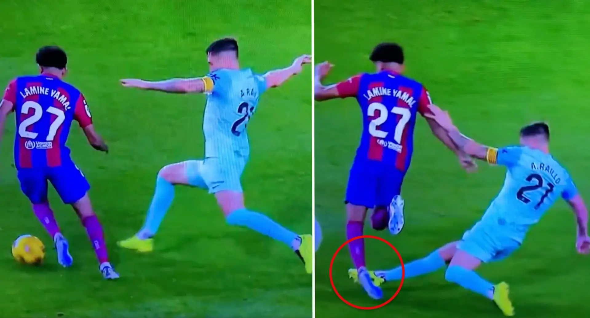 Visto: El jugador del Mallorca se escapa de tarjeta amarilla por una entrada brutal a Lamine Yamal