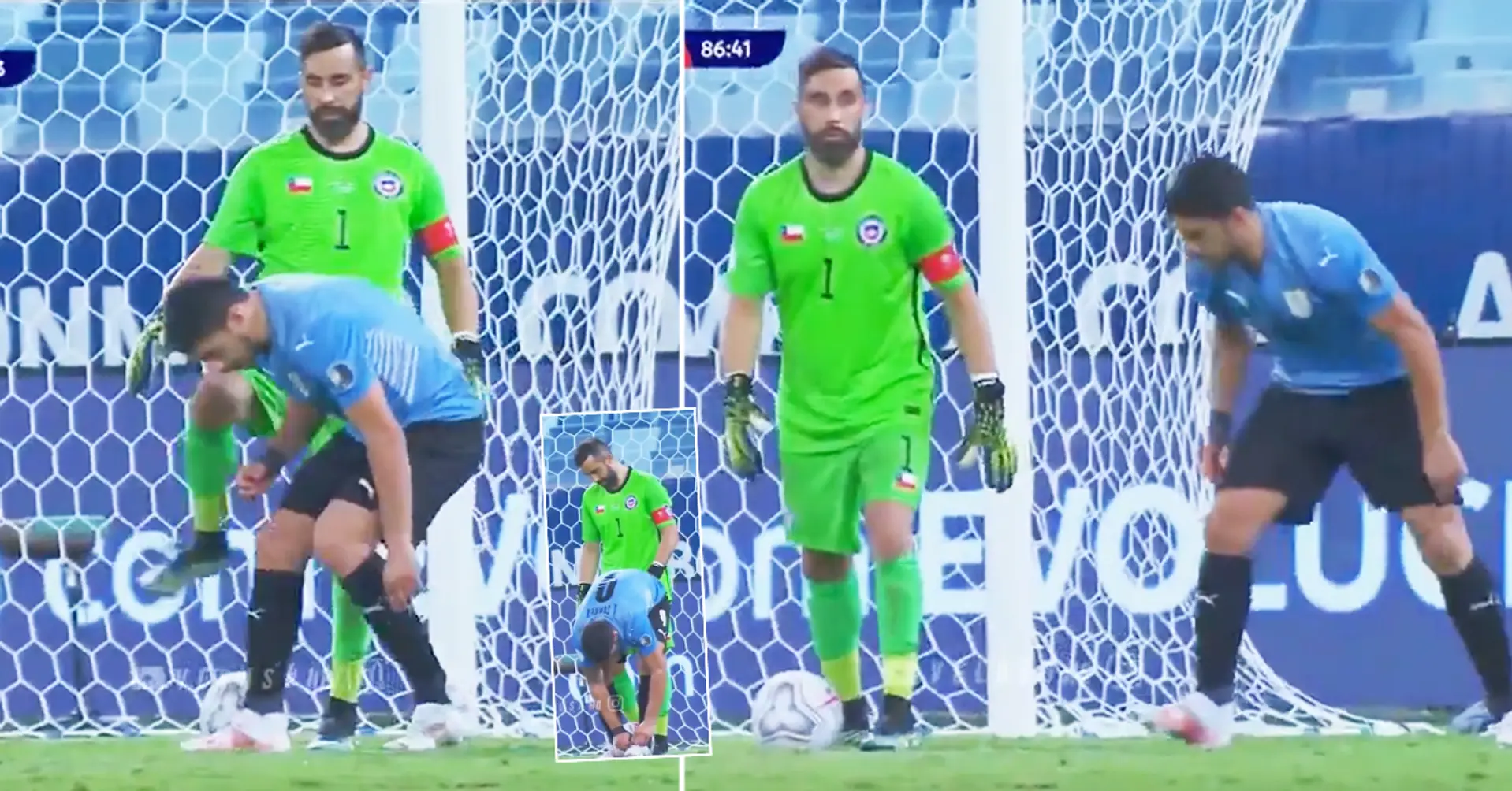 Embarrassing: Luis Suarez’s shameless timewasting in front of Claudio Bravo caught on camera