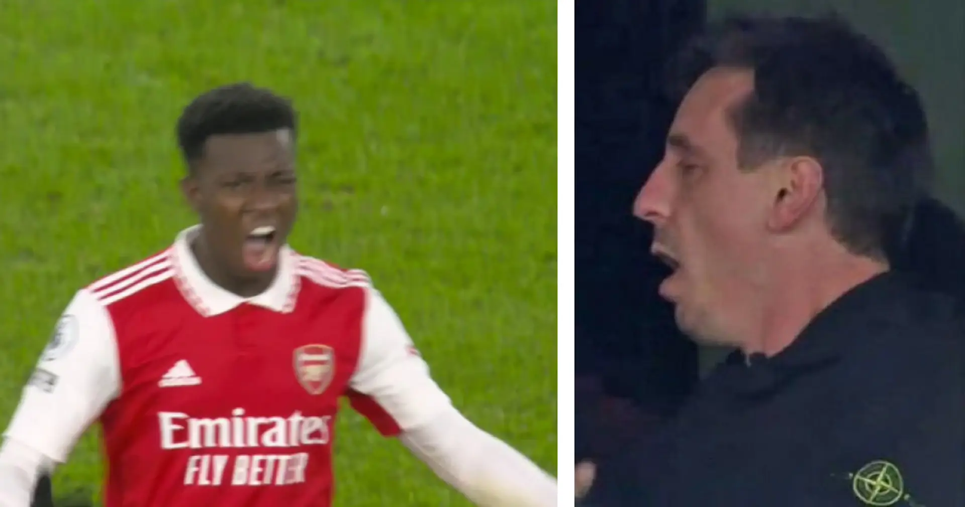 Spotted: Gary Neville's reaction after Nketiah sentences Man United to 0 points