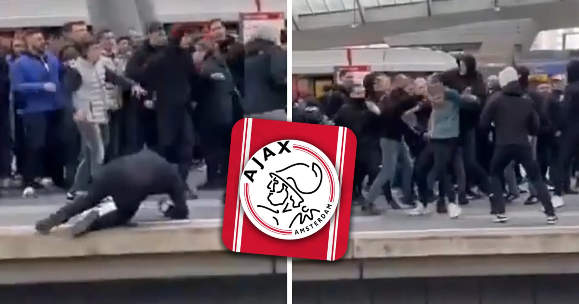 Footage emerges as Ajax hooligans allegedly attack Aston Villa fans at a train station