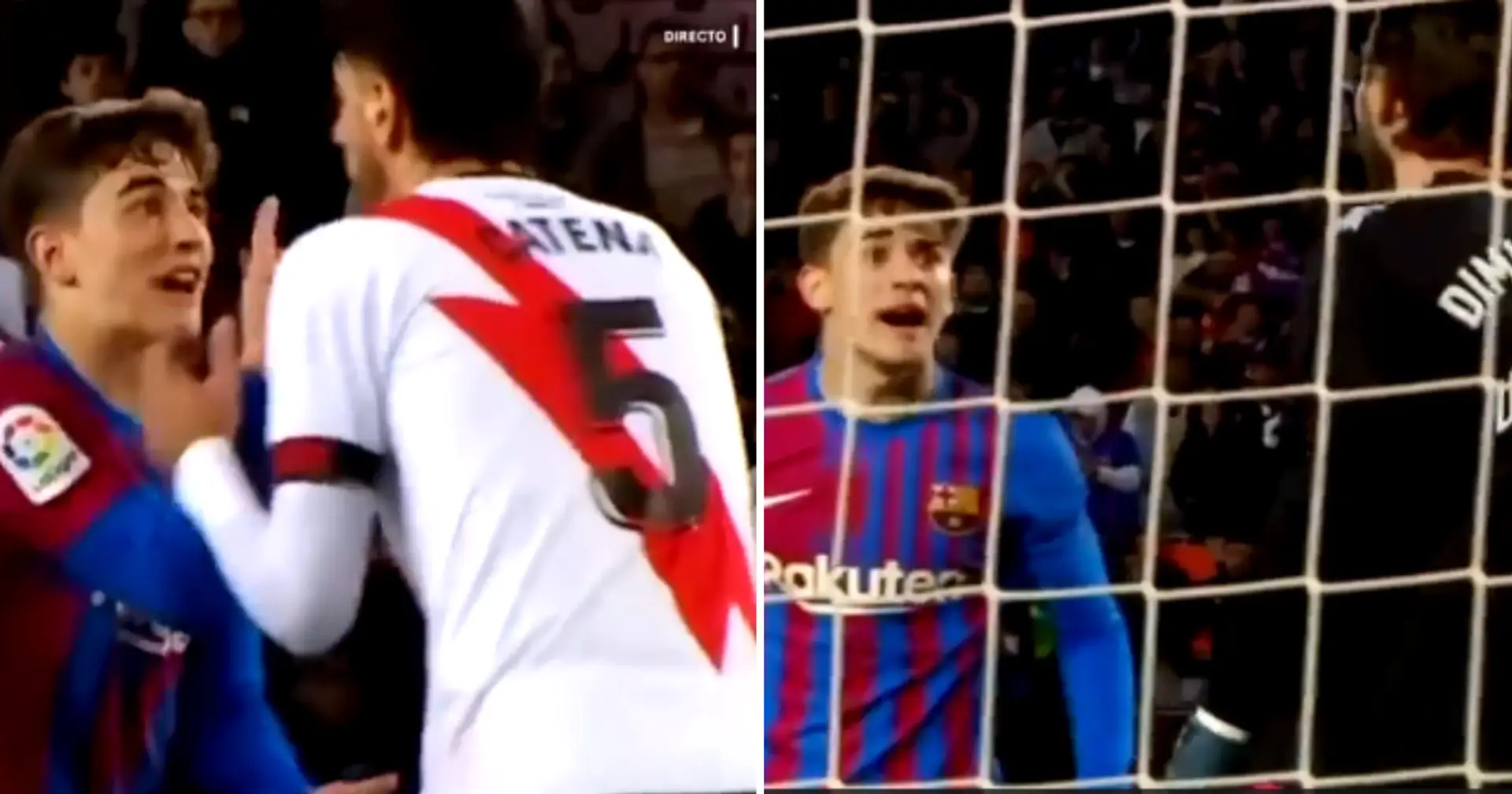 Spotted: Gavi flashes his temper, argues with entire Rayo defence after foul