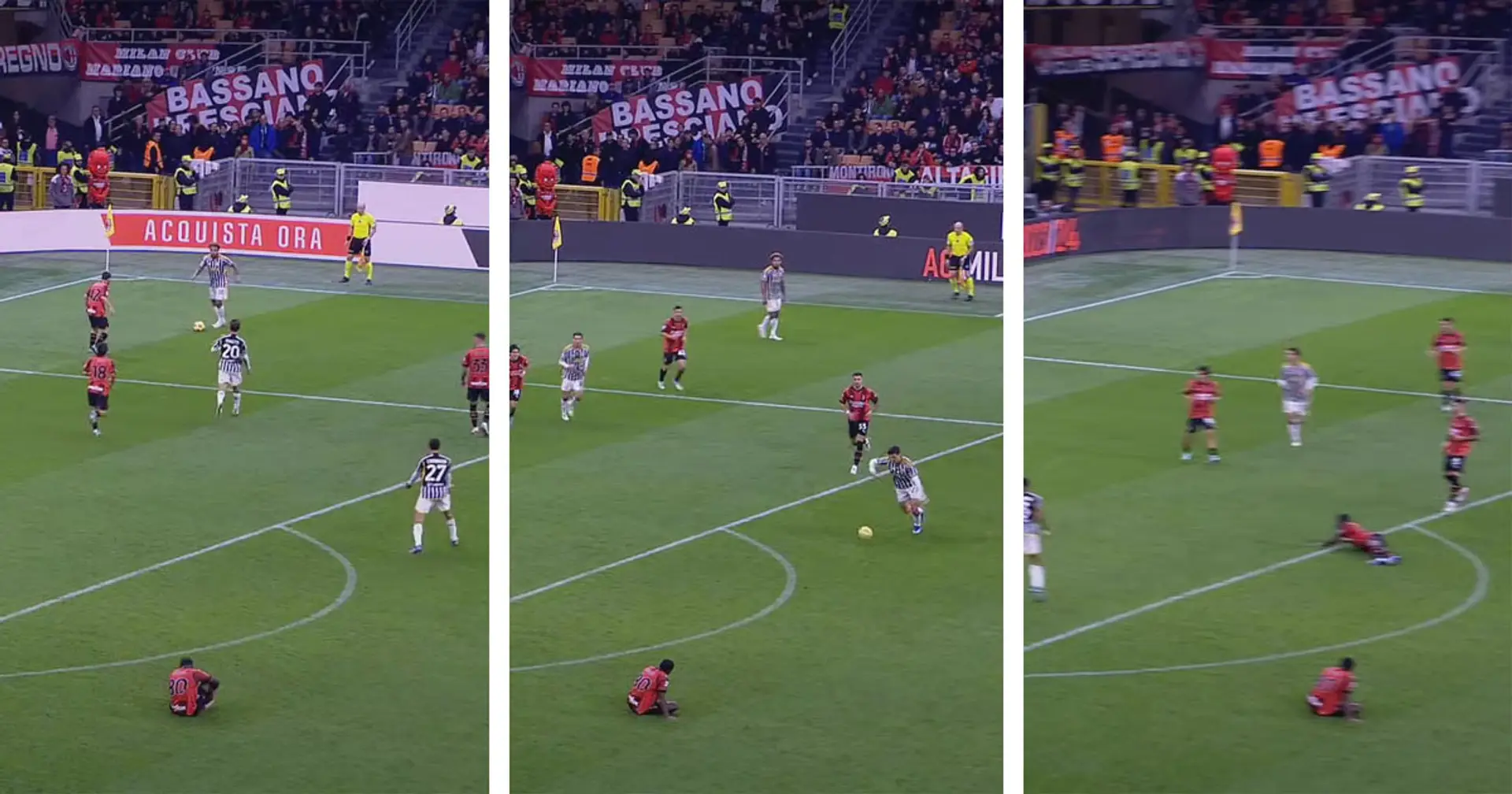 Musah a terra ma i giocatori della Juventus giocano a 'sorpresa' e rischiano il gol: rabbia dei tifosi del Milan