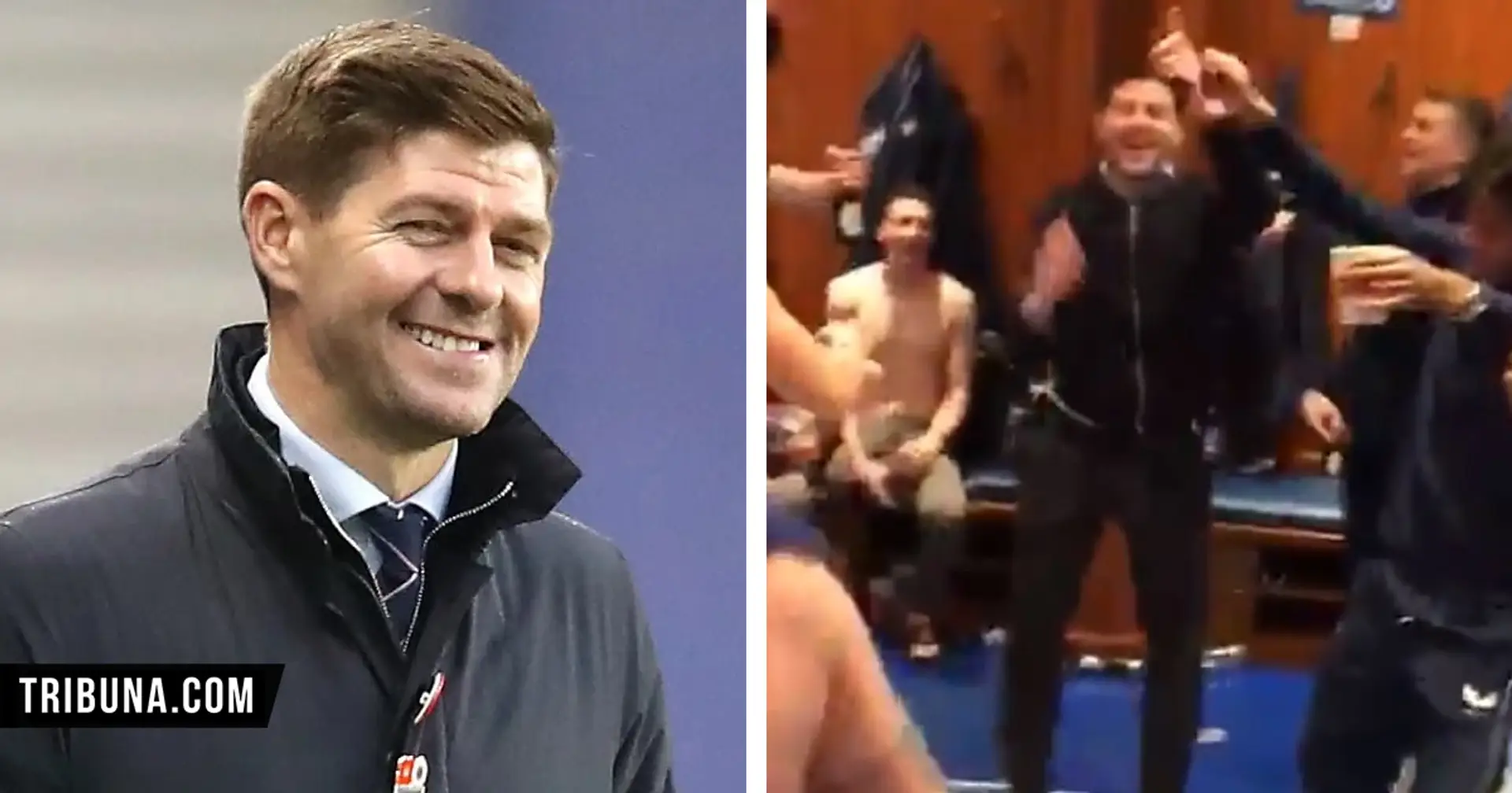 Steven Gerrard joins wild dressing room celebrations with Rangers one point away from first league title in 10 years