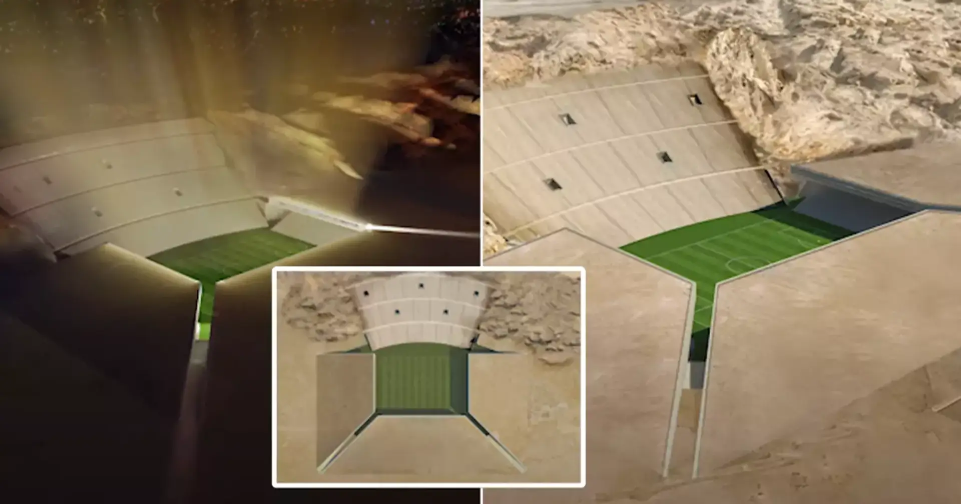 Atemberaubendes Stadion, das mitten in der Wüste geplant wurde und dessen gesamte Tribüne aus dem Fels gehauen wurde
