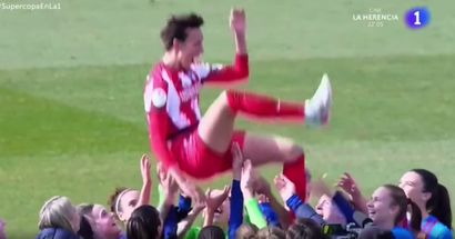 Spotted: Barca Femeni throw Atleti player in the air after Supercopa final as she beats cancer
