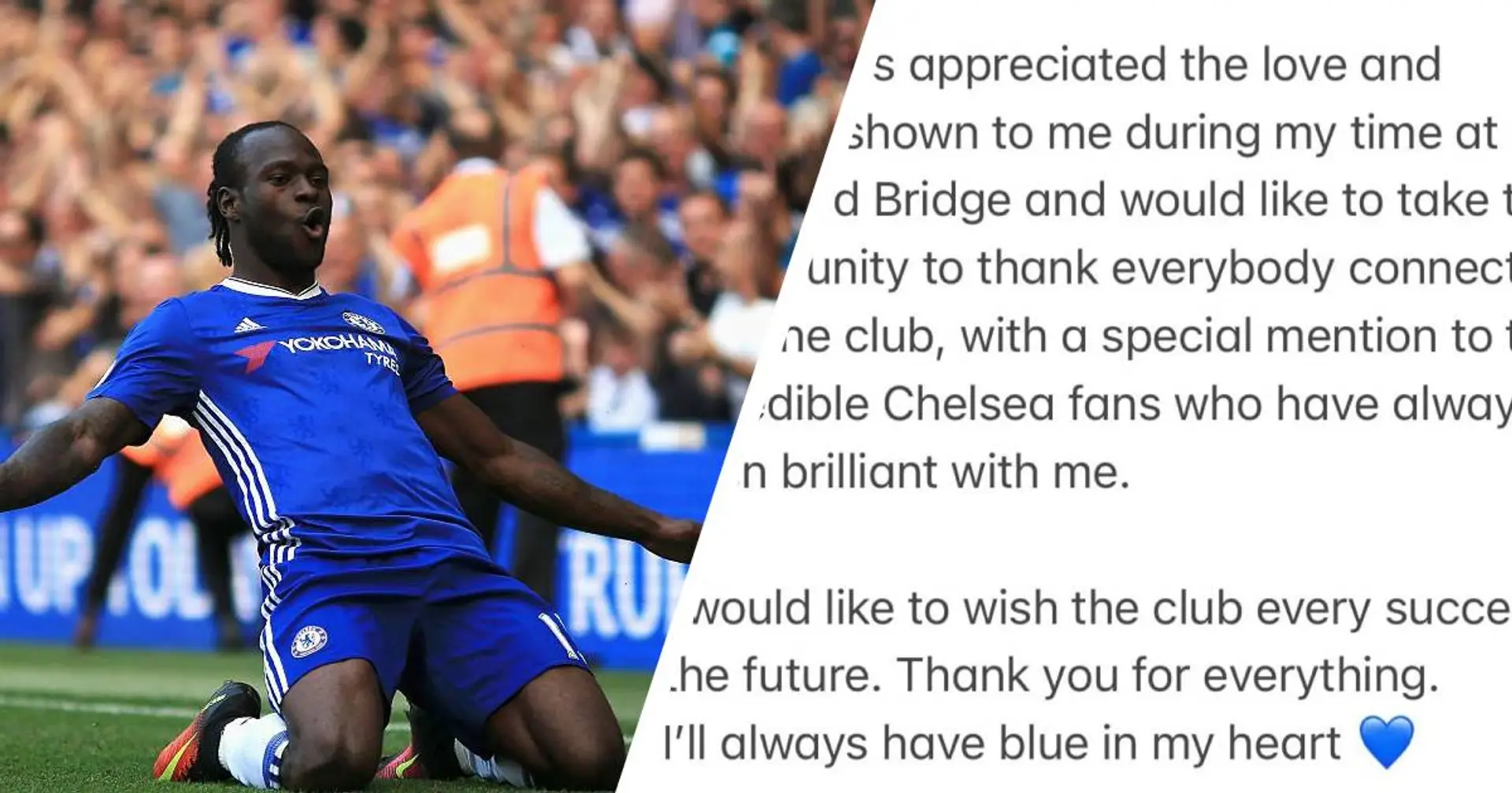 'I'll always have Blue in my heart': Victor Moses pens emotional letter to fans after Chelsea exit 