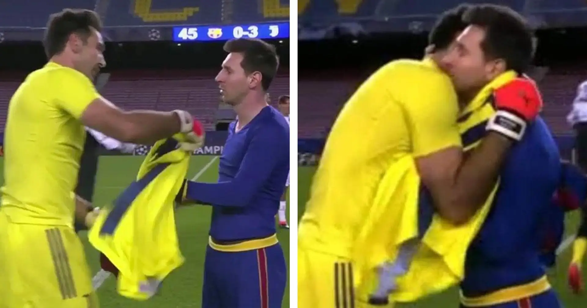 Amistad entre leyendas: Messi y Buffon intercambiaron camisetas tras el partido del Camp Nou