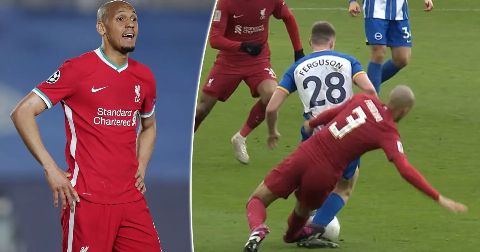 'One of the worst sub appearances': some Liverpool fans think Fabinho should've seen red for awful tackle on Brighton man Ferguson