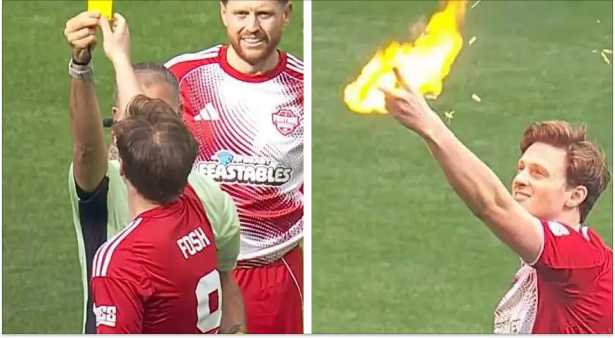 Max Fosh sets yellow card on fire after being booked by Mark ...