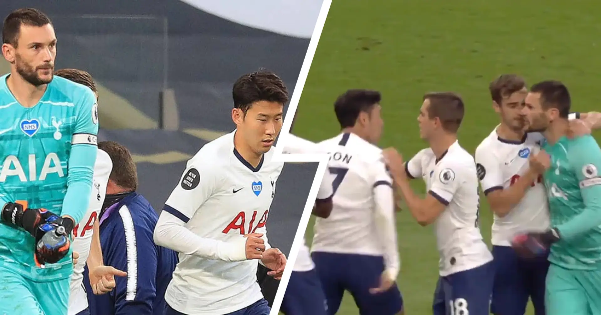 Sparks flying: Hugo Lloris involved in half-time bust-up with Tottenham teammate Son Heung-min 