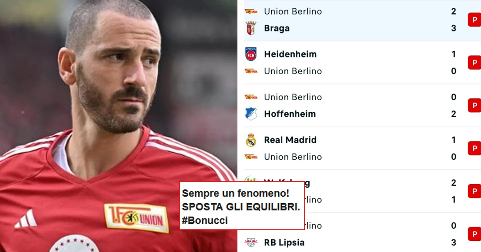 "Sposta gli equilibri!": 6 ko consecutivi per l'Union Berlino con Bonucci, scoppia l'ironia dei tifosi della Juve