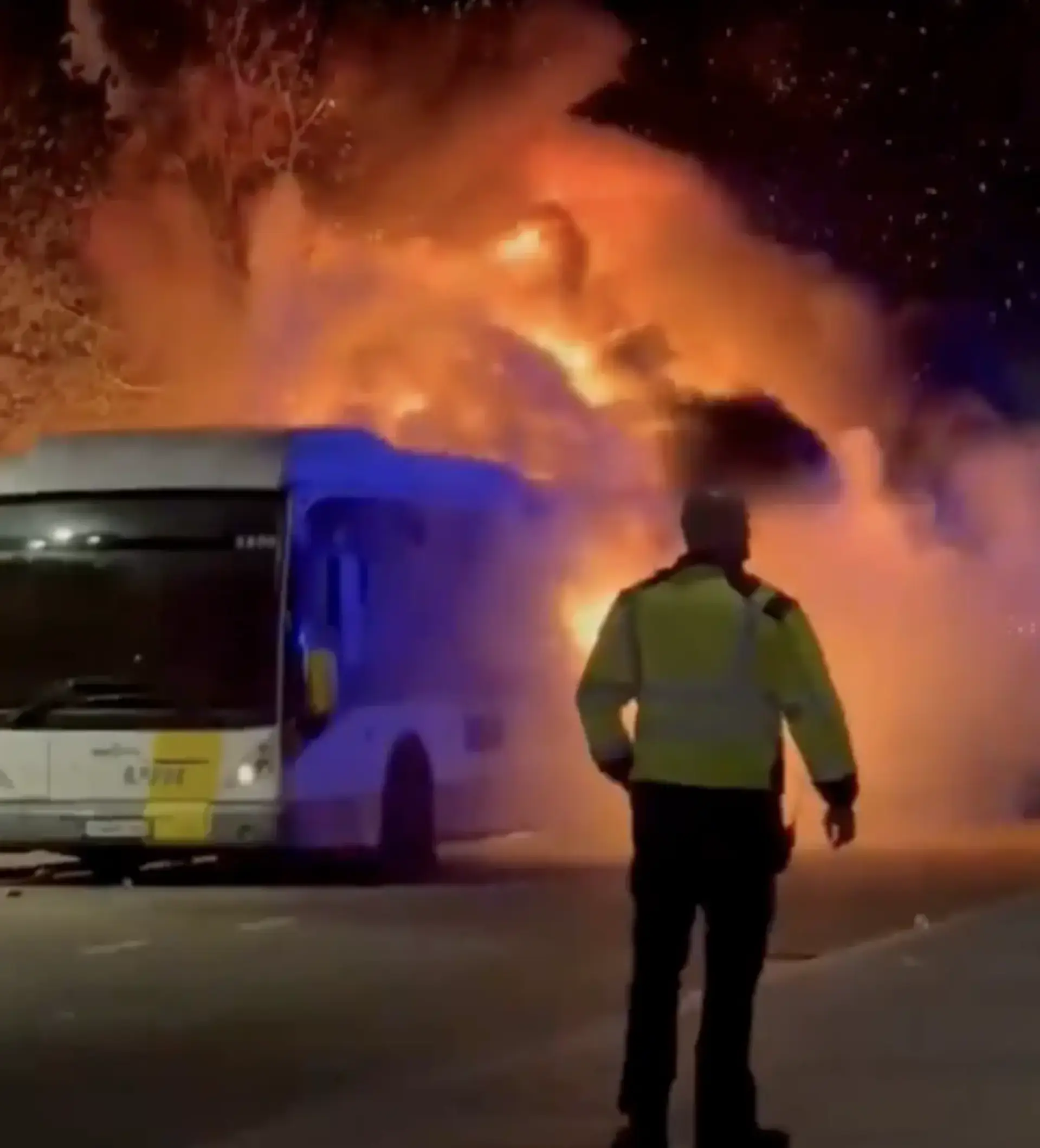 Terrifying scenes as Barcelona fan bus bursts into flames ahead of