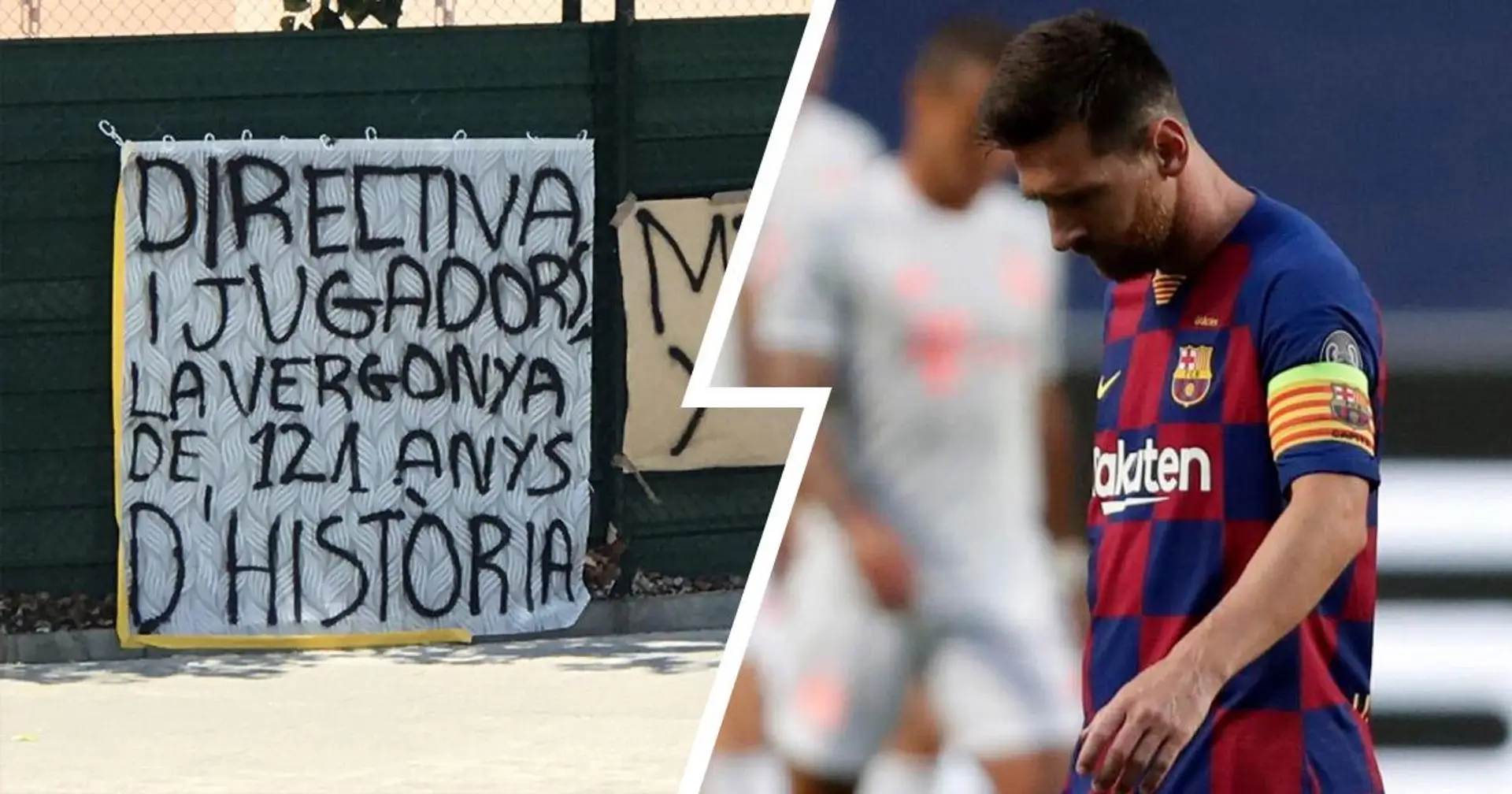 'Directiva y jugadores, una vergüenza para los 121 años de historia': la afición recibe al Barça en el Camp Nou con pancartas