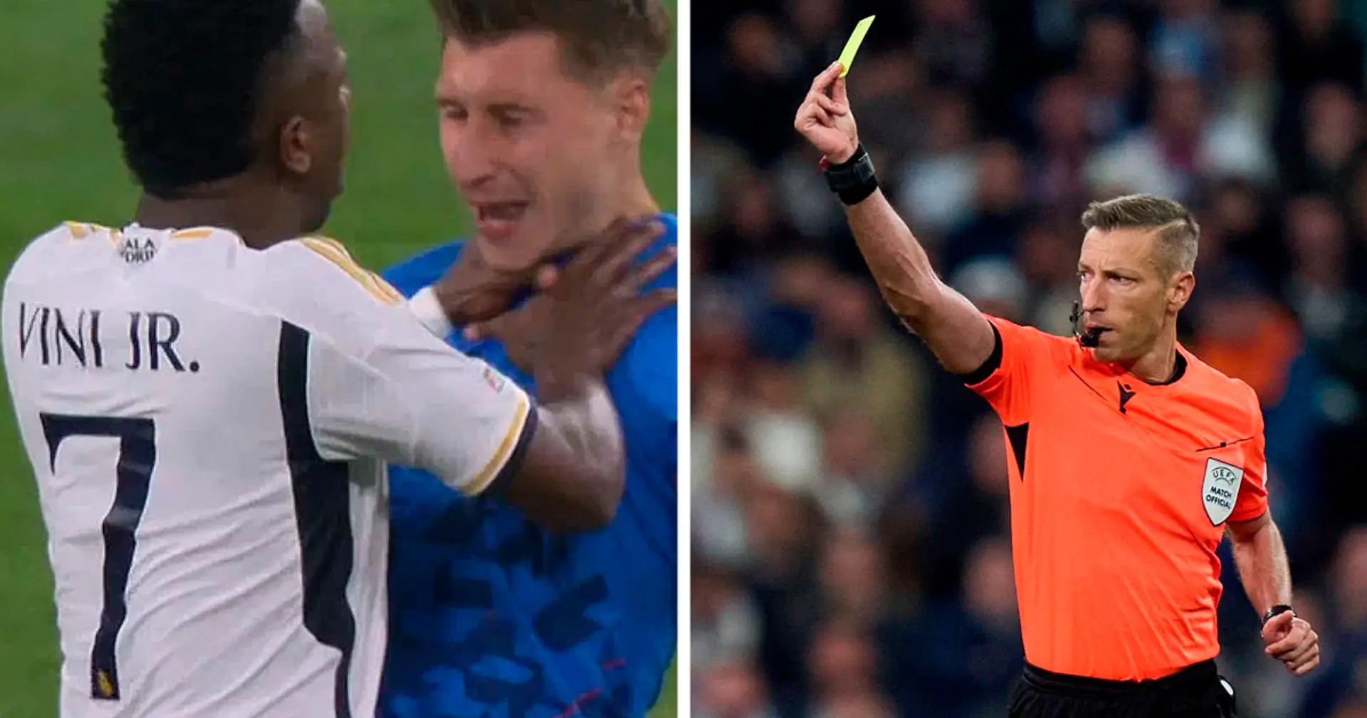 Referee 'shows mercy' by giving Vini only a yellow card for the throat grab - he could have been sent off