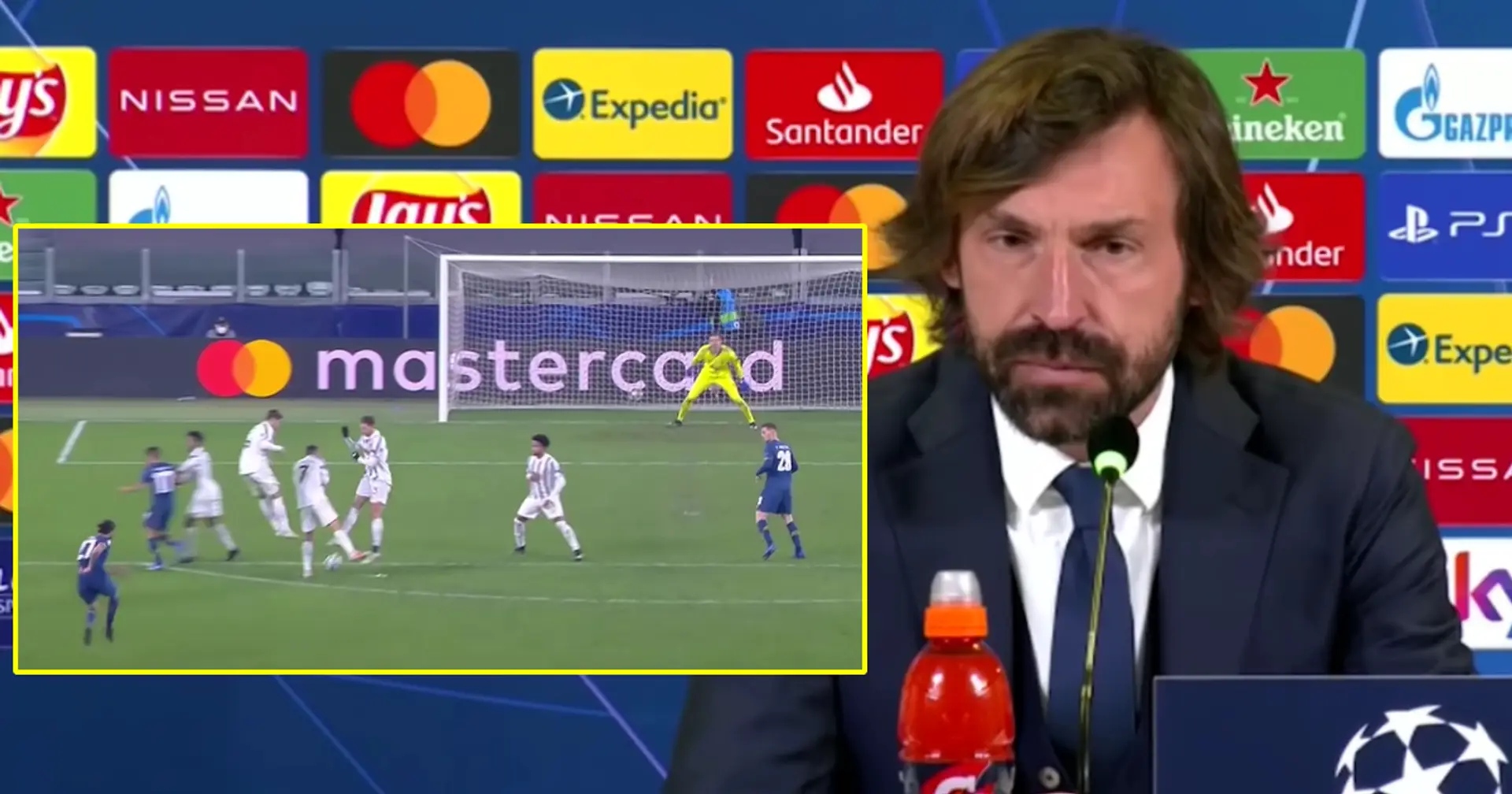 Pirlo reacts to Ronaldo's bad defending free-kick as Porto knocked Juve out of Champions League
