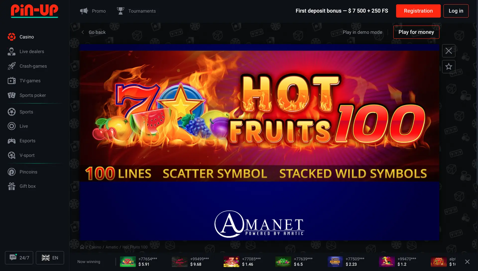 Introduction to Pin Up HOT FRUITS 100 for Canadian Players